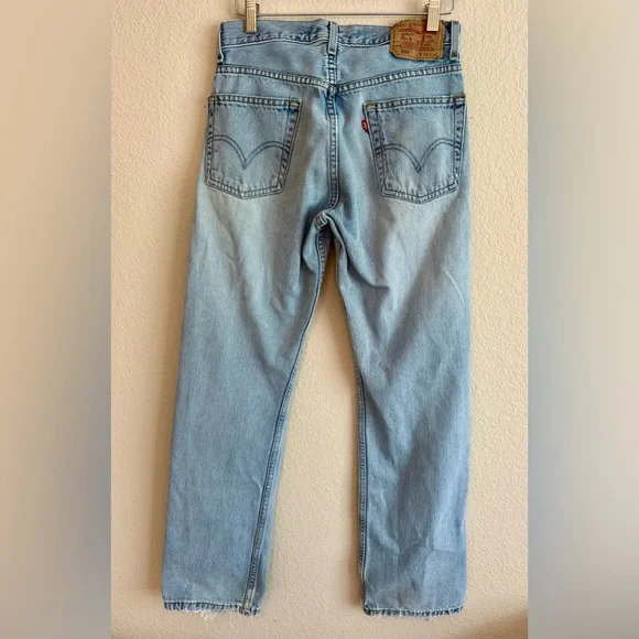 Levis 505 Jeans Mens 29 X 30 Regular Fit Straight Leg Light Wash Blue Denim - Picture 5 of 12